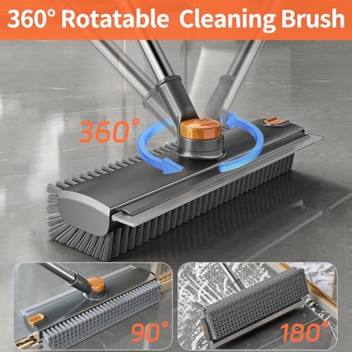 3 in 1 Floor Scrub Brush,Floor Scrubber with Squeegee and Tweezer, Push Broom with Long Handle,Heavy-Duty Stiff 90° Bristle Broom for Patio,Shower, Garage,Deck,Tile, Concrete & Wood Surface - Image 4