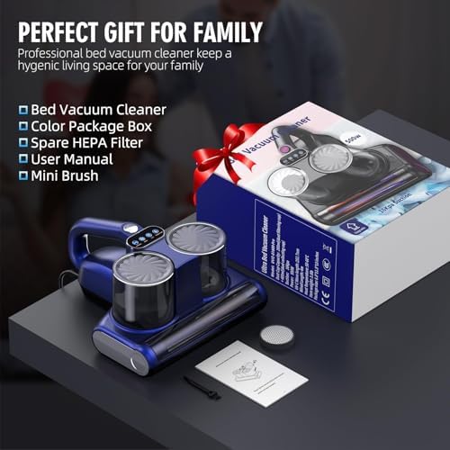 Mattress Vacuum Bed Vacuum Cleaner 16Kpa Suction 253.7nm UV-C Light, 140°F Heated Air, 30000 RPM Brushroll, Ultrasonic, HEPA Filter, Handheld Vacuums for Carpet/Sofa, 500W Corded, (Light Blue) - Image 6