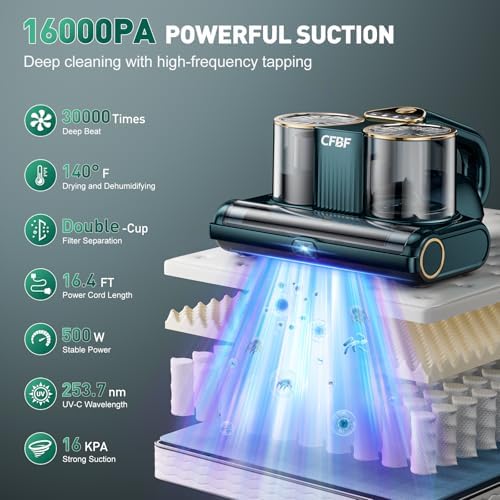 CFBF Mattress Bed Vacuum Cleaner with 16Kpa Suction & 253.7nm UV-C Light - Image 2