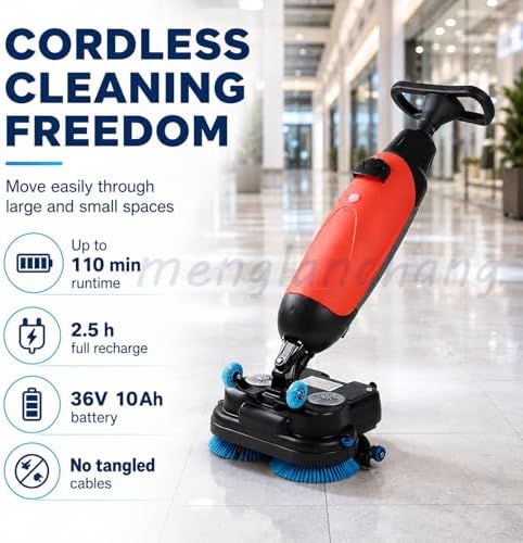 Cordless Floor Scrubber For Small Commercial Spaces,17In 140aw Walk-Behind Cleaning Machine W/360° Rotation Dual Brush/Squeegee Width 430mm-For Offices,Restaurants, Salons Retail Stores Grey - Image 4