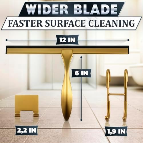 Stainless Steel Shower Squeegee, Glass, Silicone, 12 Inch (Gold) - Image 2