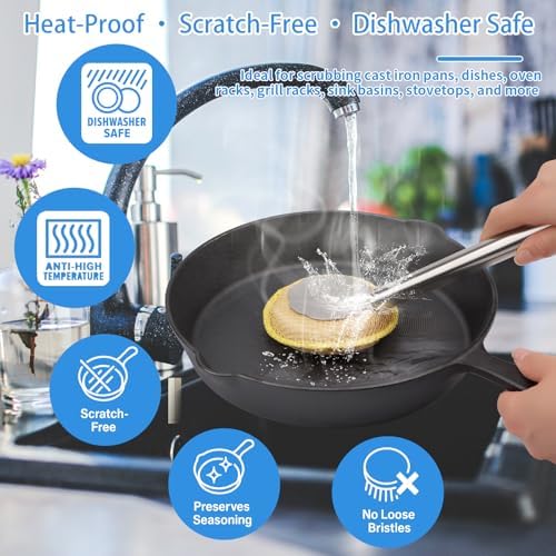 Oven Racks Clean Brush, Cast Iron Wok Skillet Scrubber Brush Non-Scratch, Long Handle, Heat-Resistant Kitchen Cleaning Brush for Wok,Pan, Indoor Grates, Pans, Oven Racks, Cook Rack, Dish - Image 3