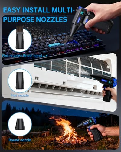VICNOVA Compressed Air Duster, 150000RPM 3-Gear Brushless Motor Cordless Electric Air Blower, Rechargeable Air Blower with LED Light for PC, Computer, Laptop, Keyboard, Car Cleaning, Gifts for Men - Image 6