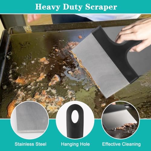 Griddle Cleaning Kit for Blackstone with 6" Grill Scraper Cleaning Brush Pad, Non Scratch Griddle Scrubber Scouring Pads for Flat Top Charcoal, Gas Grill Quickly Remove Baked-On Greases - Image 3