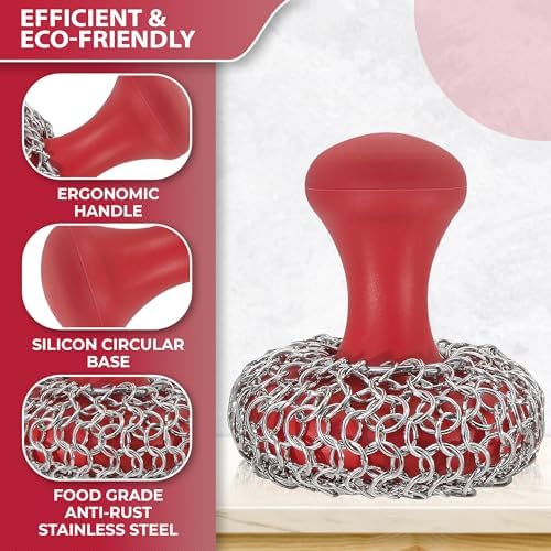 316L Chainmail Scrubber Cleaner Kit - Skillet Cleaner with Long Grip Handle - Image 2