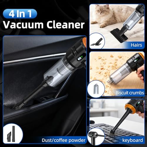 Sycoodeal Handheld Car Vacuum Cleaner, 25000PA Strong Cyclonic Suction Portable Mini Vacuum Cordless with Digital Display Lightweight Handheld for Pet Hair, Car, Home, Office, Kitchen(Orange) - Image 4