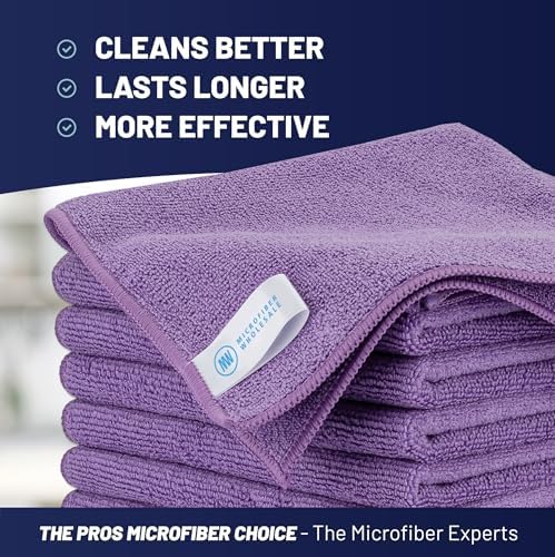 MW PRO Microfiber Cleaning Cloths Purple (12 Pack, 12x12) - Commercial Janitorial Towels & Lint Free Rags - Heavy Duty for Auto Detailing, Glass Windows, Housekeeping & Screens - Washable 300+ Times - Image 2