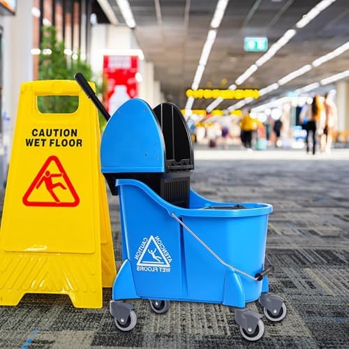 Mop Bucket with Wringer,Mop Bucket Separate Dirty Water for Floor Cleaning,Commercial Mop Buckets on Wheels,Blue - Image 2