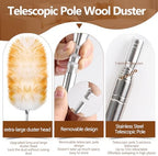 Lambswool Duster for Cleaning with Solid Wooden Handle Leather Hang Strap 87.8" Removable Retractable Feather Duster for Cleaning Ceiling Fans Window Blinds Interior Roof Furniture(2 Pack) - Image 4
