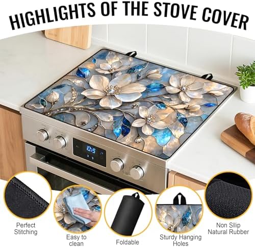 NYZE Stove Top Covers for Electric Stove for Kitchen (Blue Crystal Floral) - Image 3