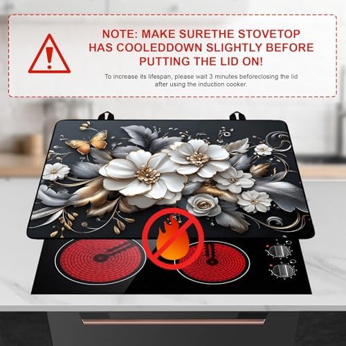White flower Stove Top Cover Retro Flower Gas Stove Top Cover for Home Decoration Kitchen Pad Non-Stick Washable Cooktop Covers Countertop Protector Keep Stove Clean 28"x20" - Image 3