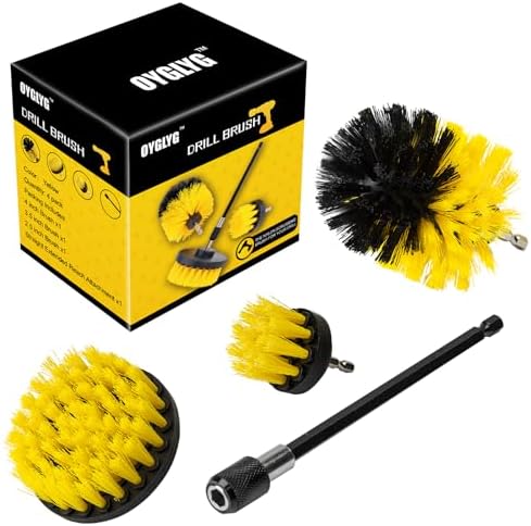 Drill Brush Attachment Set - 4 Piece Cleaning Kit for Bathroom Surfaces, Grout, Floor, Tub, Shower, Tile, Kitchen and Car - Electric Multi-Purpose Scrubber by OYGLYGDrillBrushAttachmentSet%EF%BC%8CElectricMulti-PurposeScrubber