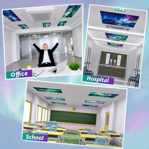 6 Pack Fluorescent Light Covers with 60 Magnets Decorative for Classroom Ceiling Lights 4 x 2 Feet Magnetic Light Covers Filter Easy Install for Office Home Hospitals Drop Ceiling Supply (Blue Aurora) - Image 5