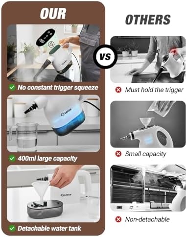 Saker EverSteam Instant-Heat Steam Cleaner for Home,15s Heat-up Handheld Steam Cleaner with Mop Attachment&Fiber Cloths,Portable Continuous Refill Steamer for Cleaning of Floor, Car and Kitchen - Image 5