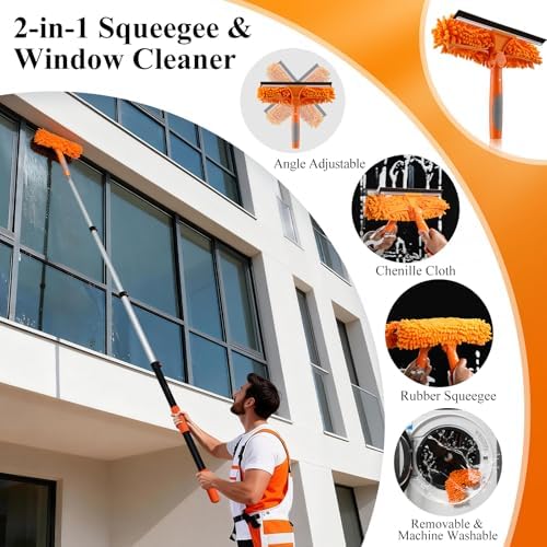 20ft High Reach Window Squeegee with 12ft Heavy-Duty Extension Pole - Image 2