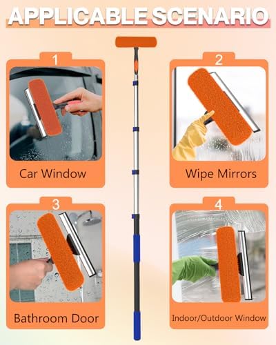 26FT Reach Window Squeegee for Window Cleaning Kit with 5-20 Foot Telescoping Extension Pole, 2 in 1 Window Squeegee, Cobweb Duster, Dust Kit Window Washing Kit for Car, Shower Glass Door - Image 4