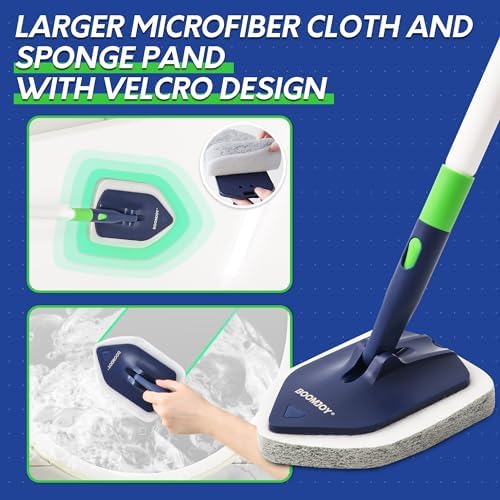 BOOMJOY 4 in 1 Shower Cleaning Brush, 58" Extendable Tub and Tile Scrubber Set, Grout Brush with Long Handle, Shower Tile Floor Scrubber for Cleaning Baseboard Bathroom Toilet Kitchen - Image 5