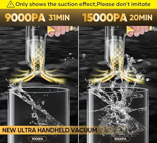 Handheld Car Vacuum Cleaner 3 in 1 High Power|15000PA Brushless Motor|Super Suction Portable Vacuum with Super Endurance for Car and Home, Black Yellow, SW101YELLOW - Image 3