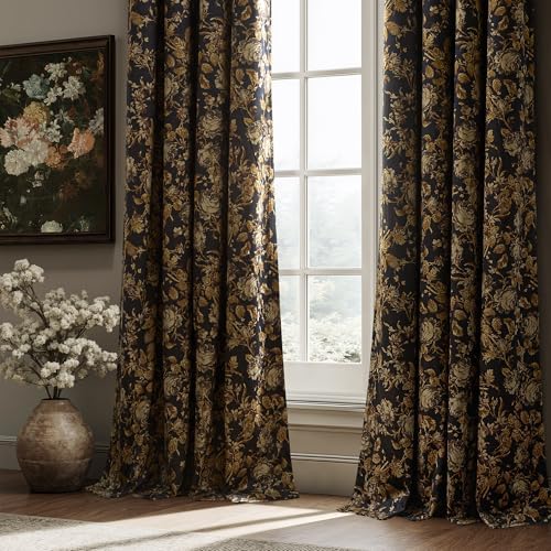 StangH Gold 100% Blackout Floral Velvet Curtains 108 Inch 2 Panels - Image 6