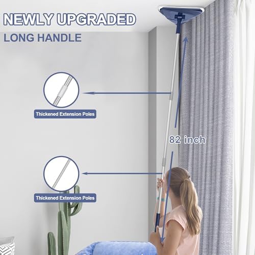 Wall Cleaner Mop with 82" Handle, 360° Rotating Triangle Head and Microfiber Pads, Built-in Squeegee for Ceiling Mop, Baseboard Cleaning and Windows - Image 6