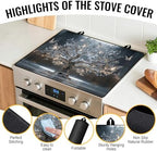 NYZE 28" x 20" Electric Stove Top Cover - Silver Tree of Life Glass Stovetop Protector Mat, Heat Resistant Silicone Stove Topper & Counter Space Saver for Modern Kitchen Decor - Image 2