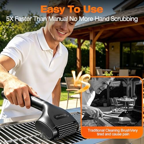Misshappy Electric BBQ Grill Brush - 4000mAh Cordless BBQ Grill Cleaner 2 Speed - 800RPM Bristle Free Electric Grill Cleaner for Outdoor Grill Rechargeable with Scraper/LED Light/LED Display (Black) - Image 3