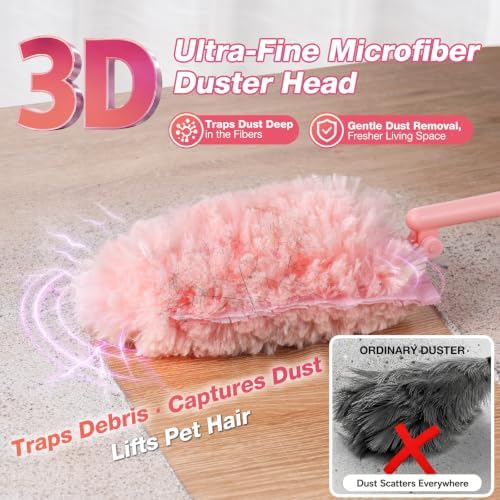 OskokClean Duster Refills Kit with 13" Handle, 10 Count, Pink - Image 3