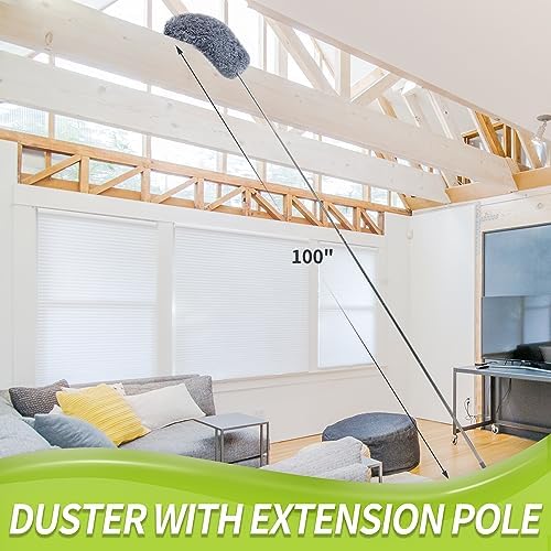 IVYROLL Duster with Extension Pole for Cleaning (2 Microfiber Heads Kit) - Image 2