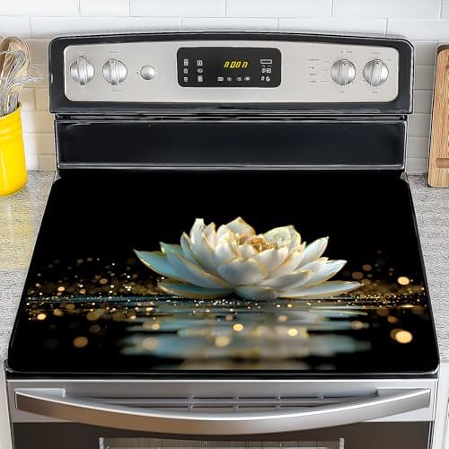 NYZE Stove Top Cover for Electric Stove 28x20 Inch Silicone Stove Topper & Protector, Scratch-Resistant Decorative Kitchen Mat for Electric/Glass Stove Top (White Lotus Water) by GIVEYOUTHEBEST