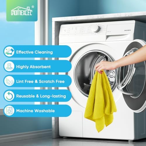 HOMEXCEL Yellow Microfiber Cleaning Cloth, 24 Pack Premium Microfiber Towels for Cars, Lint Free, Highly Absorbent, Reusable Cleaning Rags for Car, Household, Kitchen, Window, 11.5"X11.5" - Image 6