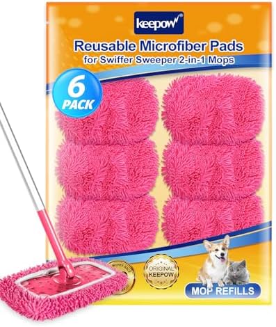KEEPOW Reusable Microfiber Mop Pads Compatible with Swiffer Sweeper by KEEPOW