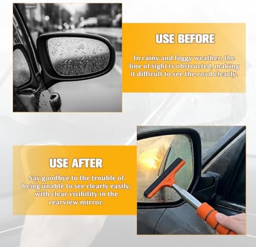 2PCS Car Side Mirror Squeegee, Retractable Vehicle Rear View Mirror Cleaning Wiper for Rainy Foggy Weather, Portable Auto Window Glass Cleaner Squeegee, Universal Fit (Orange/Green) - Image 3