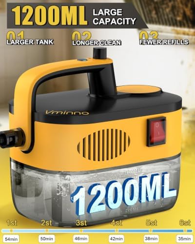 Steam Cleaner, Heavy Duty Steamer for Home, 15s Heat-Up & 1.2L Tank, 6-Level Adjustable Handheld Steamer for Cleaning with 11 Accessories for Car, Grout, Tile, Floor and More(Yellow) - Image 3