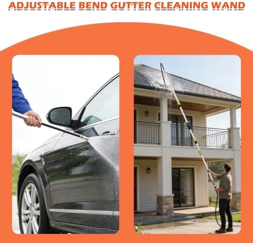 24FT Reach 8-15FT Telescopic Pole Gutter Cleaning Tools from Ground, Up to 24FT Reach, Flexible Wand, Adjustable Flow for Garden, Roof Gutters, Leaves & Debris Removal - Image 5
