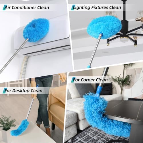 DRQ Ceiling Fan Cleaner Duster with 13-48 in Extension Pole, Blue, 2 Pack - Image 6