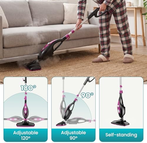 OLIXIS 10-in-1 Steam Mop, 1550W Detachable Handheld Steam Cleaner for Floor Cleaning, 16.4FT Cord, 2 Washable Pads, Multi-Purpose Floor Steamer for Hardwood, Carpet, Tile, Grout, Windows, Black Pink - Image 4