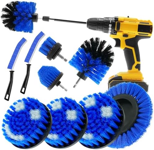 10 Pcs Drill Brush Attachment Set, Drill Scrubber Brush Kit, Drill Cleaning Brush, Scrub Brush for Grout Floor Tub Shower Bathtub Tile Sink Toilet Bathroom Kitchen Car Blue by TOWBRUS