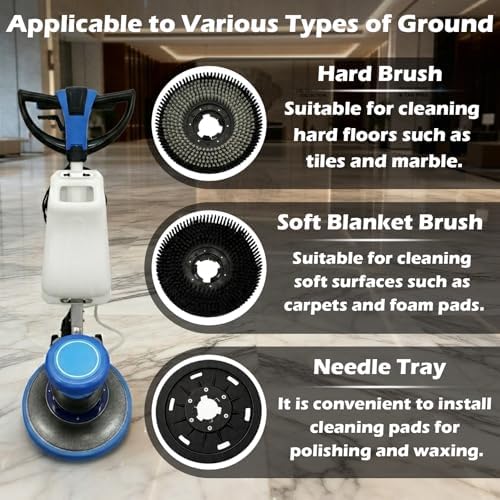 TECHTONGDA Floor Polisher Commercial Floor Buffer Scrubber Buffer Polisher Machine 17" Carpet Cleaning Machine Industrial Orbiter Floor Cleaning 175RPM with 3gal Tank and 3 Brush heads - Image 3