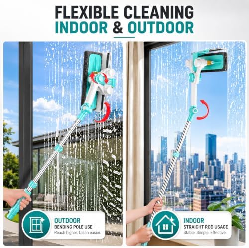 ORIXA U Shaped Window Cleaner for Outside Windows, Extendable Telescopic Pole with Rotatable Squeegee Head, Clean Exterior Glass from Inside, 2 Reusable Microfiber Cloths - Image 5