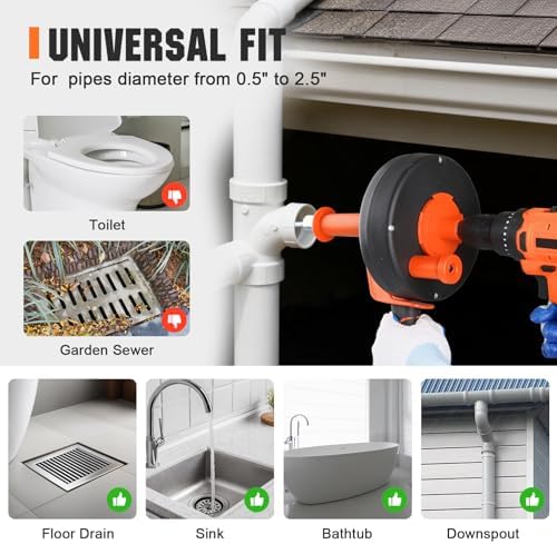 Drain Auger 25 Ft,Plumbing Snake With Drill Adapter,Pipe Clog Remover for Kitchen Bathroom Shower Sink Cleaning,Flexible Spring Steel - Image 3