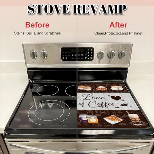 Coffee Stove Top Cover for Electric Stove, Coffee Range Covers for Electric Stove, Rubber Dish Drying Mat, Glass Cooktop Covers, Flat RV Range top Mats, 28"x20" - Image 4