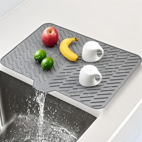 Silicone Dish Drying Mat for Kitchen Counter, 23" x 17" Grey-1pcs - Image 2