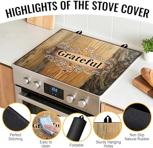 NYZE Electric Stove Top Cover, Cooktop Protector for Extra Counter Space, Heat Resistant & Non-Slip Kitchen Mat - Rustic Wood Grateful, 28" x 20" - Image 3