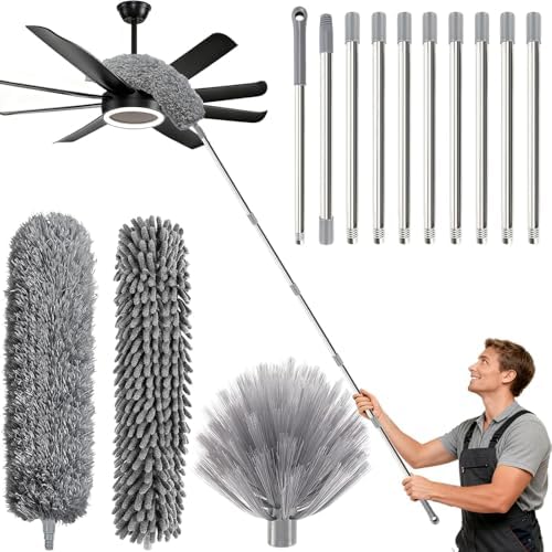 20FT Long Duster for High Ceilings, 3.4-14FT Cobweb Duster with Extension Pole, High Reach Duster Kit with Washable Head for Cleaning Ceiling Fans, Ceilings, Cobwebs by Unknown