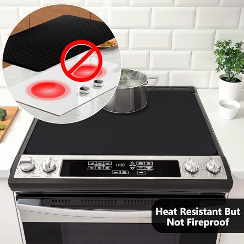 Stove Top Cover for Electric Stove- Range Covers for Electric Stove,Silicone XXL Dish Drying Mat, Glass Cooktop Covers, Flat RV Range top Mats (Black, 30"x21") - Image 3