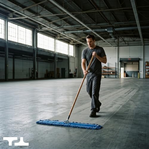 36 Inch Blue Commercial Dust Mop & Floor Sweeper – Wood Handle Floor Mop for Tile, Hardwood & Concrete - Image 2