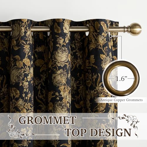 StangH Gold 100% Blackout Floral Velvet Curtains 108 Inch 2 Panels - Image 3