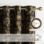 StangH Gold 100% Blackout Floral Velvet Curtains 108 Inch 2 Panels - Image 3