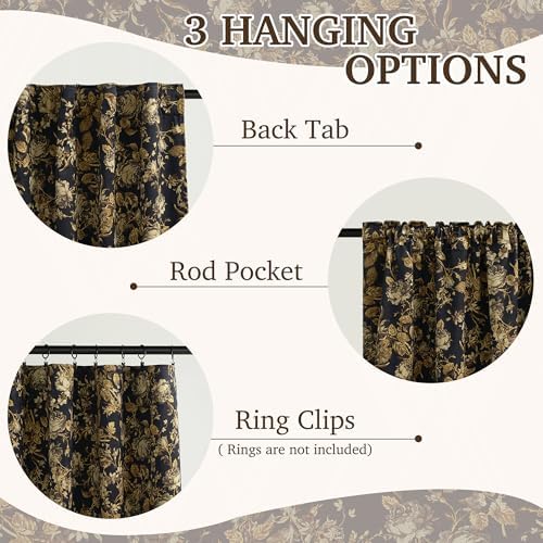 StangH 100% Blackout Curtains 90 Inch Gold Floral Velvet Drapes 2 Panels - Image 2