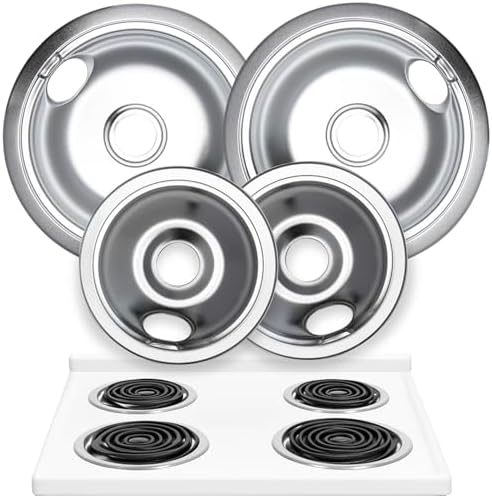 Electric Stove Drip Pans Set of 4 (2 x 6-Inch & 2 x 8-Inch) Replacement Stove Drip Pans for Electric Stove Compatible with Frigidaire, Kenmore, Tappan & More - Stove Burner Drip Pan Replacements by LindasEssentials
